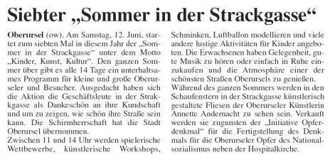 Siebter Sommer in der Strackgasse Zeitungsausschnitt