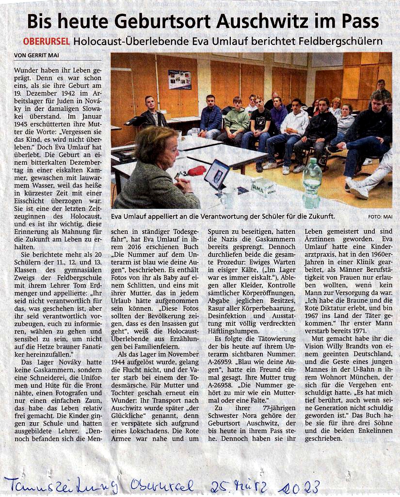 Zeitungsausschnitt: Taunus Zeitung 25.03.2023