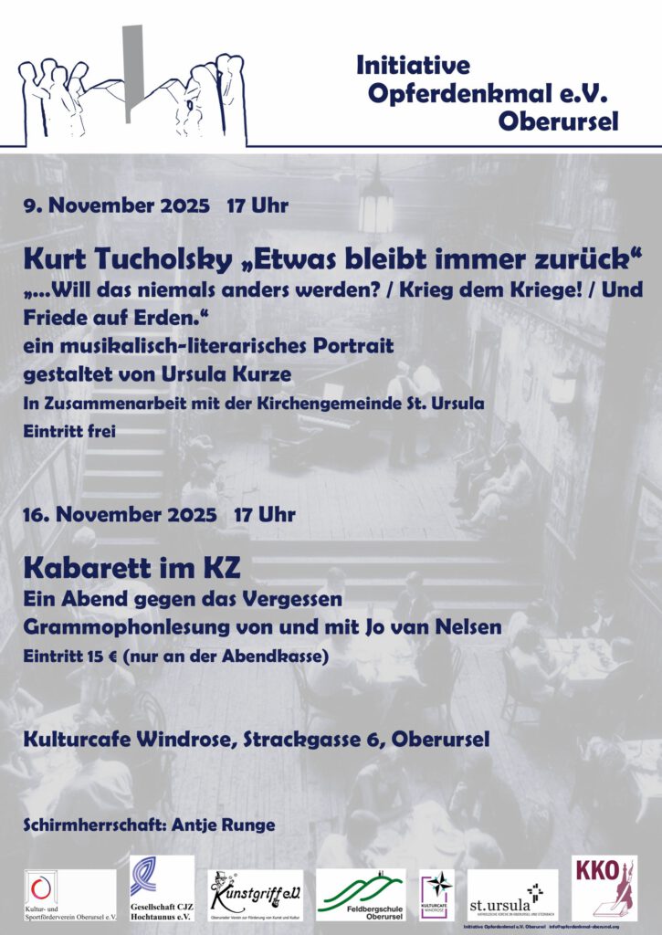 Flyer Vorderseite: Ursula Kurze, 9. November 2025 und Jo van Nelsen, 16. November 2025